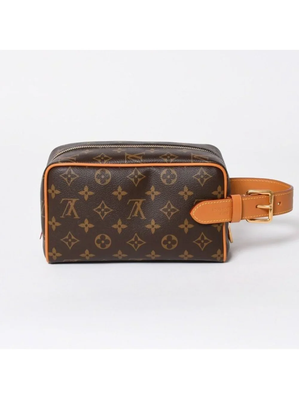 Louis Vuitton Locker Dopp Kit Cargo Clutch Handbag Brown Gold